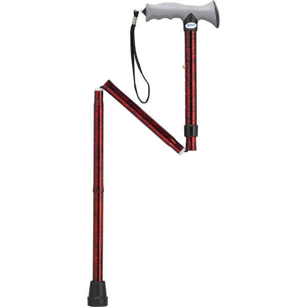Adjustable Lightweight Folding Cane with Gel Hand Grip - Red Crackle - Click Image to Close